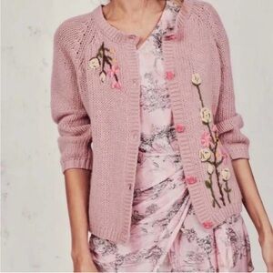 LoveShackFancy Anastasia Floral
Embroidered Rose Button Cardigan In Pink